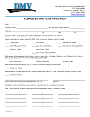 Nevada Business License Plate Application
