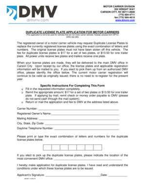 Duplicate License Plate Application for Motor Carriers