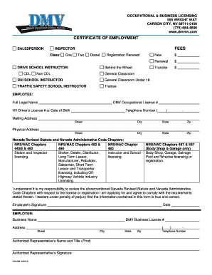 Nevada Occupational Salesperson License Application