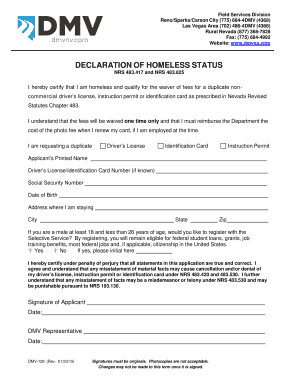 Nevada Homeless Status Declaration Form