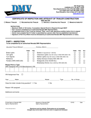Nevada Trailer Inspection and Affidavit Form