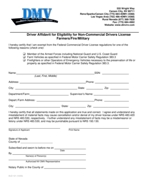 Driver Affidavit for Non-Commercial License