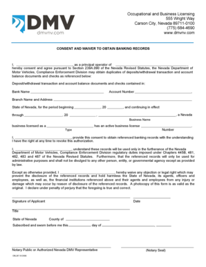 Nevada Business Banking Records Consent Form