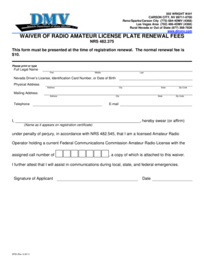 Nevada Radio Amateur License Plate Fee Waiver