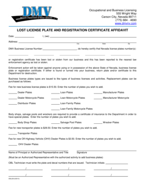 Lost License Plate and Registration Certificate Affidavit