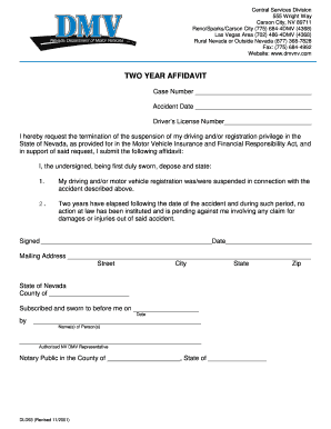 Nevada Two Year Accident Affidavit