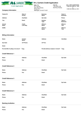 R+L Carriers Credit Application