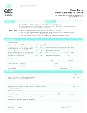 QBE Home Contents in Transit Claim Form