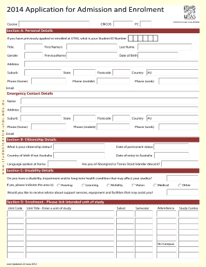 University of Tasmania Application for Admission and Enrolment