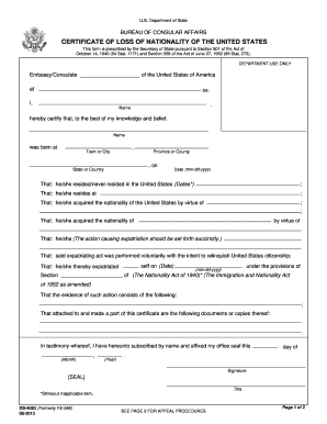 Certificate of Loss of US Nationality