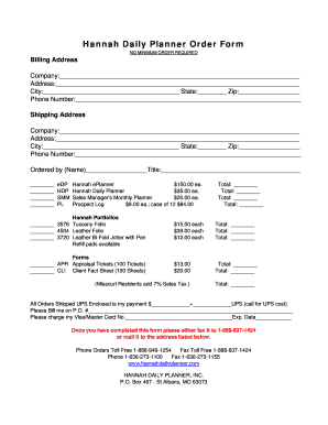 Daily schedule form - Hannah Daily Planner Order Form - WebsiteWelcome.com