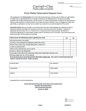 Picnic Shelter Reservation Request Form
