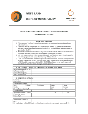 Application Form for Employment of Senior Managers