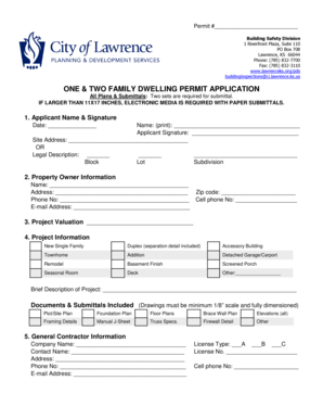 One & Two Family Dwelling Permit Application