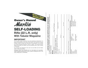 Marlin Firearms Limited Warranty and Certificate of Ownership