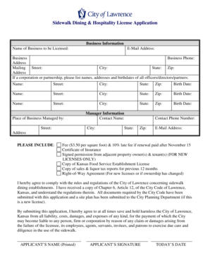 Fillable Online lawrenceks Sidewalk Dining & Hospitality License ...
