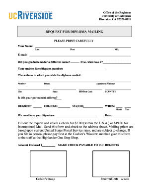 University of California Diploma Mailing Request
