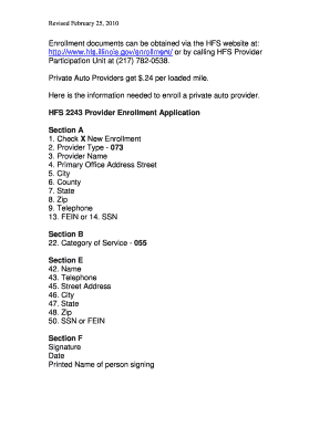 Illinois HFS 2243 Provider Enrollment Application