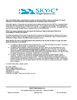 US Export Power of Attorney Form