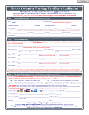 British Columbia Marriage Certificate Application