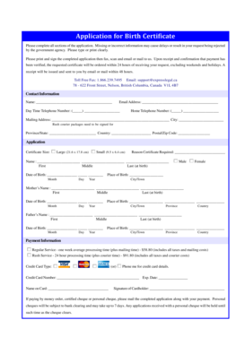 Application for Birth Certificate