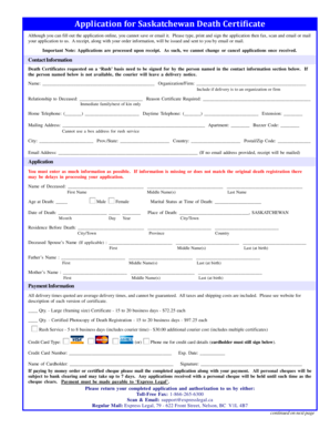 Application for Saskatchewan Death Certificate