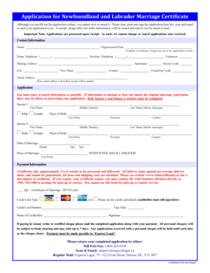 Newfoundland and Labrador Marriage Certificate Application
