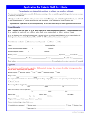 Ontario Birth Certificate Application