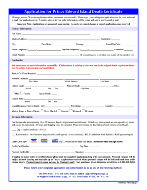 Prince Edward Island Death Certificate Application