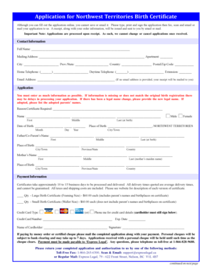 Northwest Territories Birth Certificate Application
