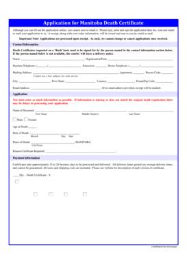 Manitoba Death Certificate Application