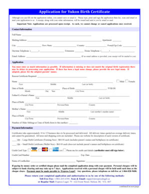 Yukon Birth Certificate Application