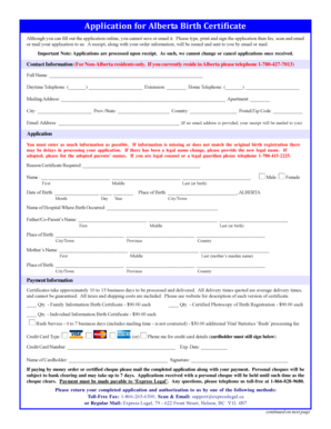 Alberta Birth Certificate Application