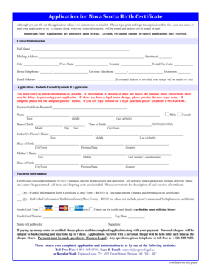 Nova Scotia Birth Certificate Application