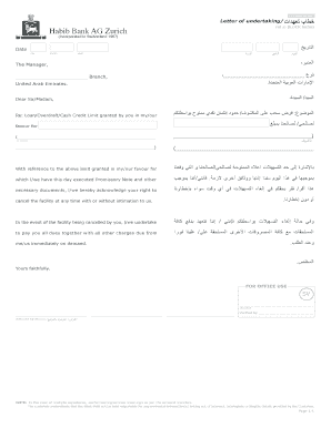 Letter of Undertaking for Loan/Overdraft/Cash Credit Limit