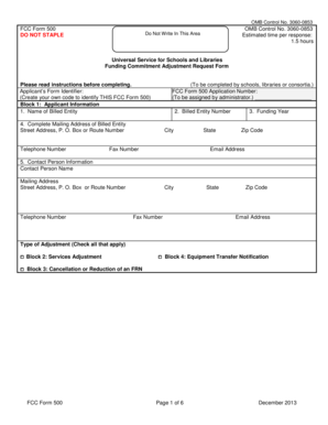 FCC Form 500 Funding Commitment Adjustment Request