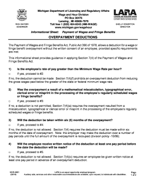 Michigan Overpayment Deduction Guidelines