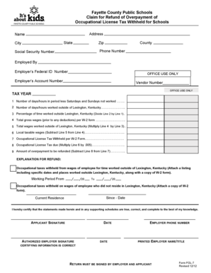 Fayette County Occupational License Tax Refund Form