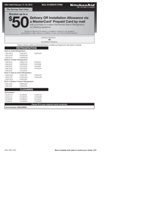 KitchenAid Appliance Mail-In Rebate Form