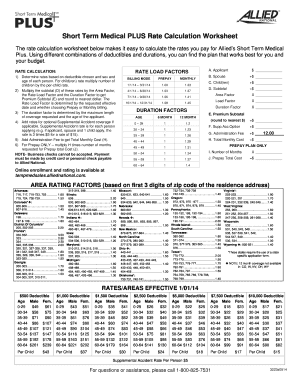 Short Term Medical PLUS Rate Calculation Worksheet