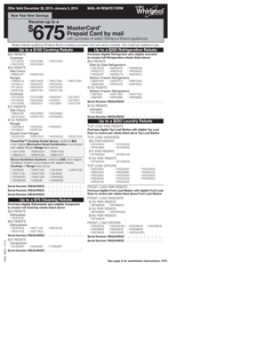 Whirlpool Appliance Mail-In Rebate Form
