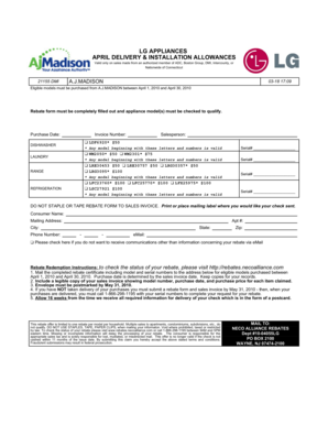 LG Appliances April Delivery Rebate Form