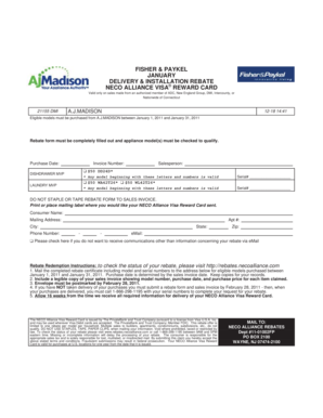 Fisher & Paykel Delivery & Installation Rebate Form