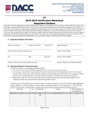 2014–2015 Verification Worksheet