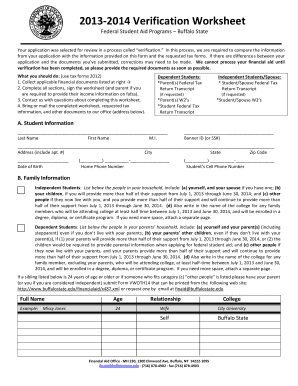 2013-2014 Verification Worksheet