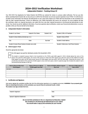 2014–2015 Verification Worksheet