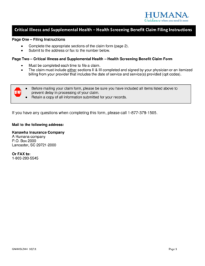 Critical Illness and Supplemental Health Claim Form