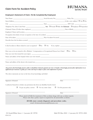 Accident Policy Claim Form