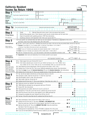 California Resident Income Tax Return 540A