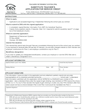Washington Substitute Teacher Service Credit Application